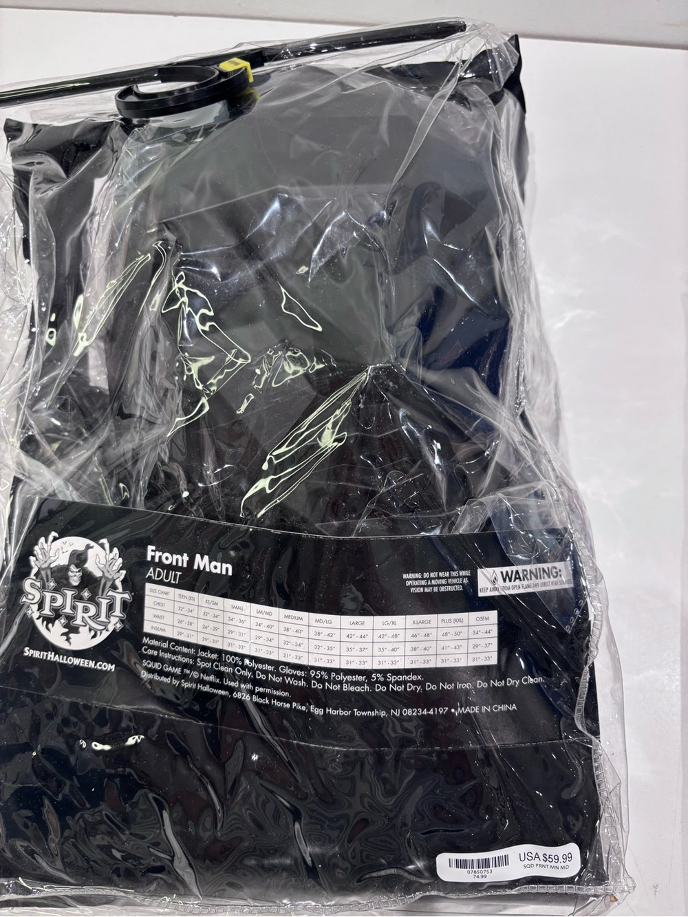 Spirit Front Man Adult Costume Jacket - Black